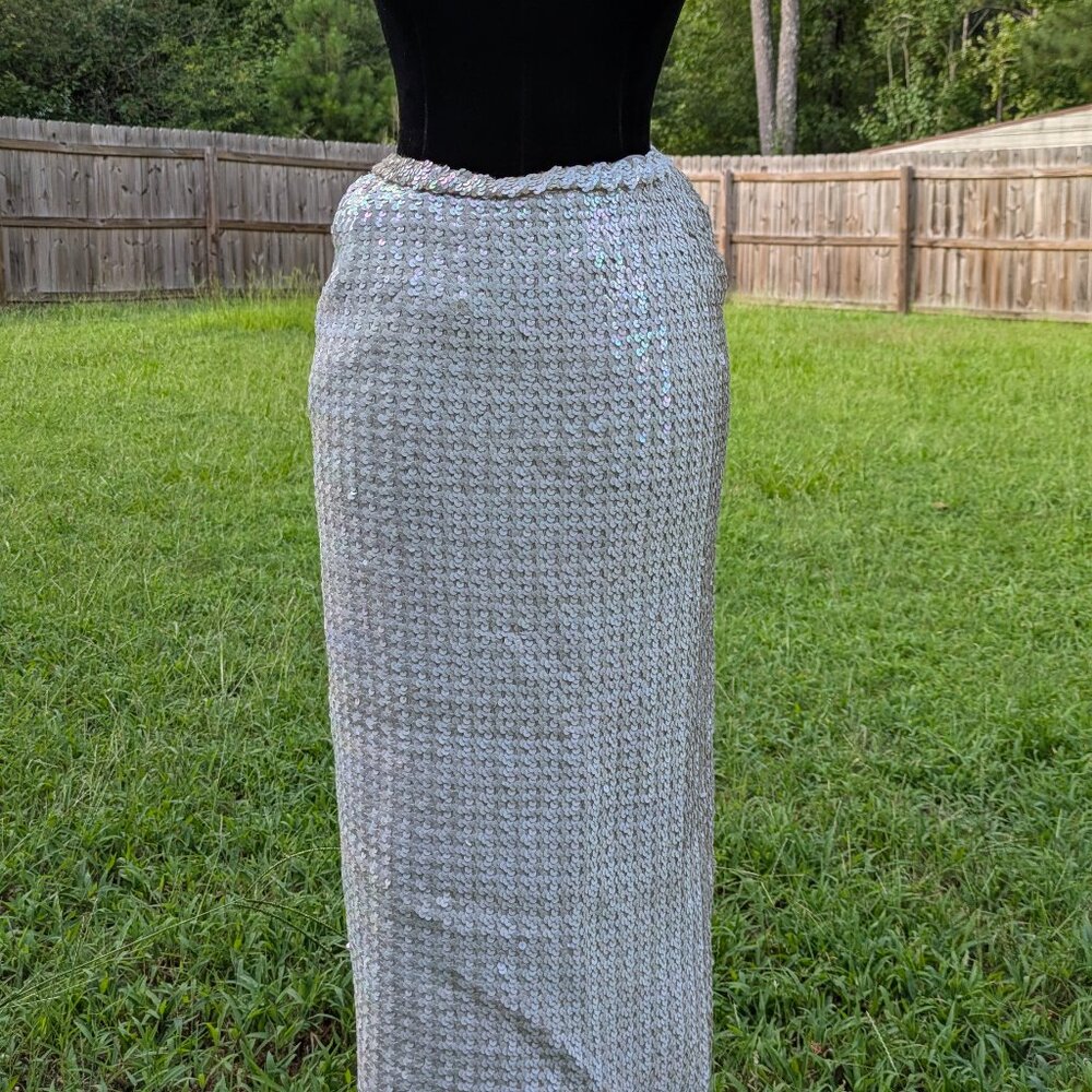 Beautiful Opalescent Vintage Sequined Long Pencil Skirt Small